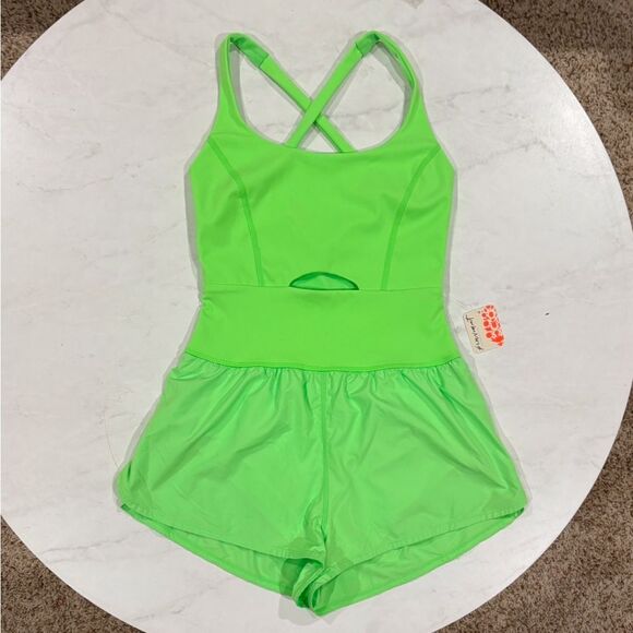 Free People Movement Righteous Runsie FP Lime Green Romper Onesie Small NWT NEW - Picture 5 of 10
